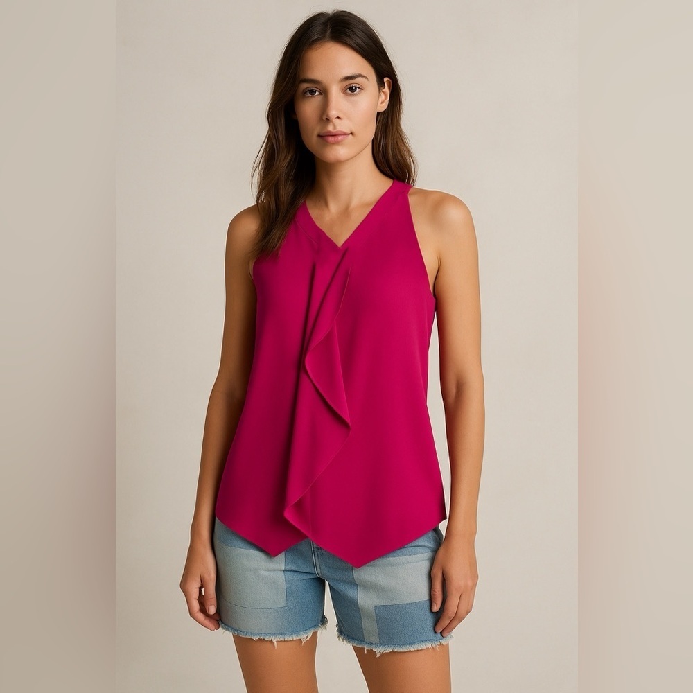 The Limited Magenta Sleeveless Ruffle Detail Blouse Top Size Small